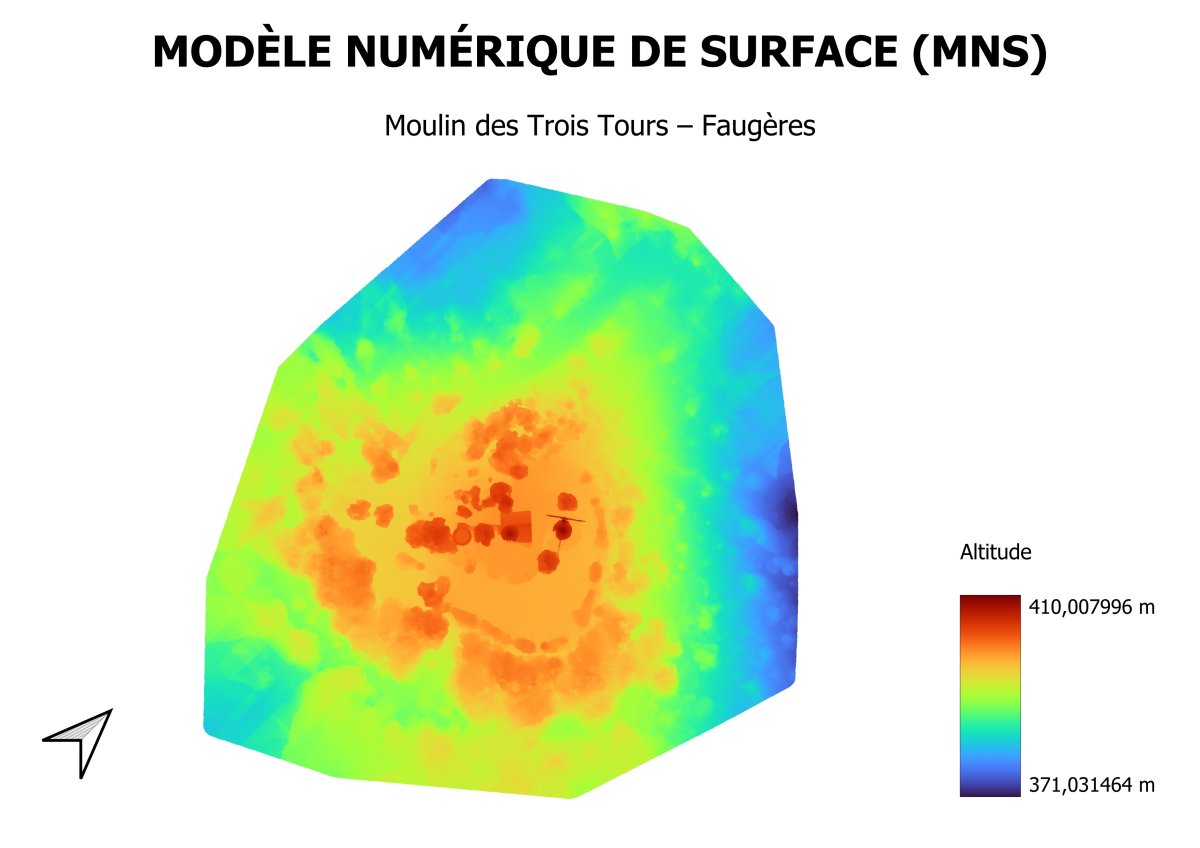 Modèle numérique de surface du Moulin des Trois Tours